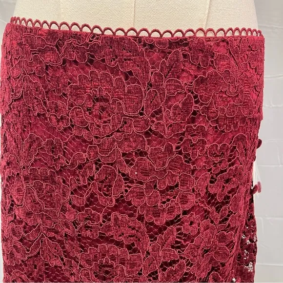 Altar’d State Nelzin Lace Midi Skirt Burgundy Velvet Womens XL New Valentines