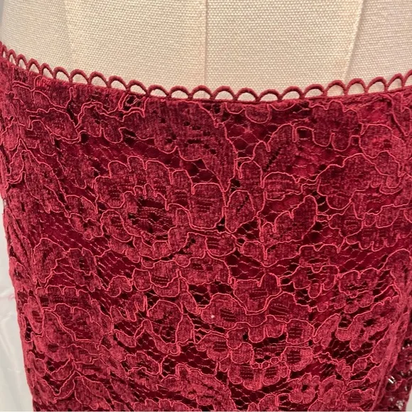 Altar’d State Nelzin Lace Midi Skirt Burgundy Velvet Womens XL New Valentines
