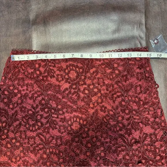 Altar’d State Nelzin Lace Midi Skirt Burgundy Velvet Womens XL New Valentines