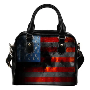 American Space Flag Leather Shoulder Handbag