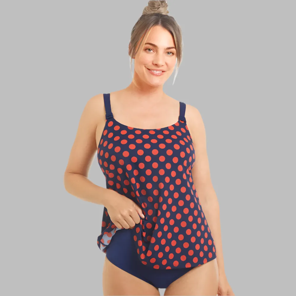Amoena Alabama Pocketed Mastectomy Tankini - Navy/Rust 71513