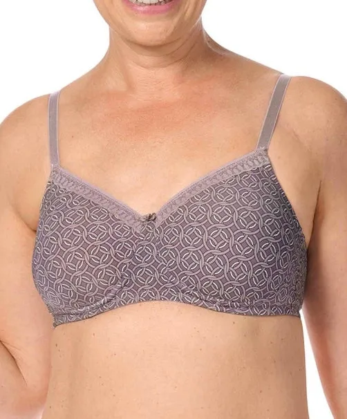 Amoena Liz Non-Wired Pocketed Mastectomy Soft Cup Bra - Mauve/Multi 45051
