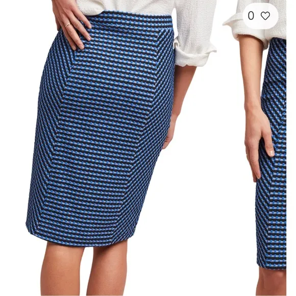 Anthropologie Maeve Textured Indigo Pencil Skirt Midi Career wear EUC