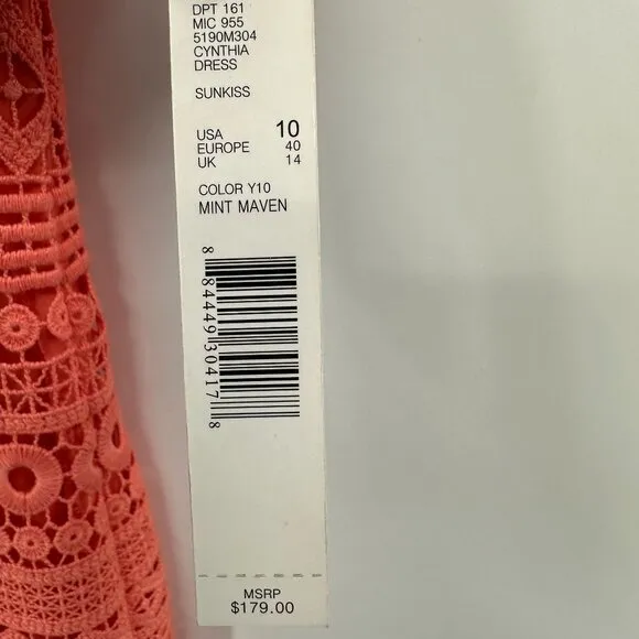 Antonio Melani Sheath Dress Size 10 Crochet Lace Coral Party Mother of Bride NWT