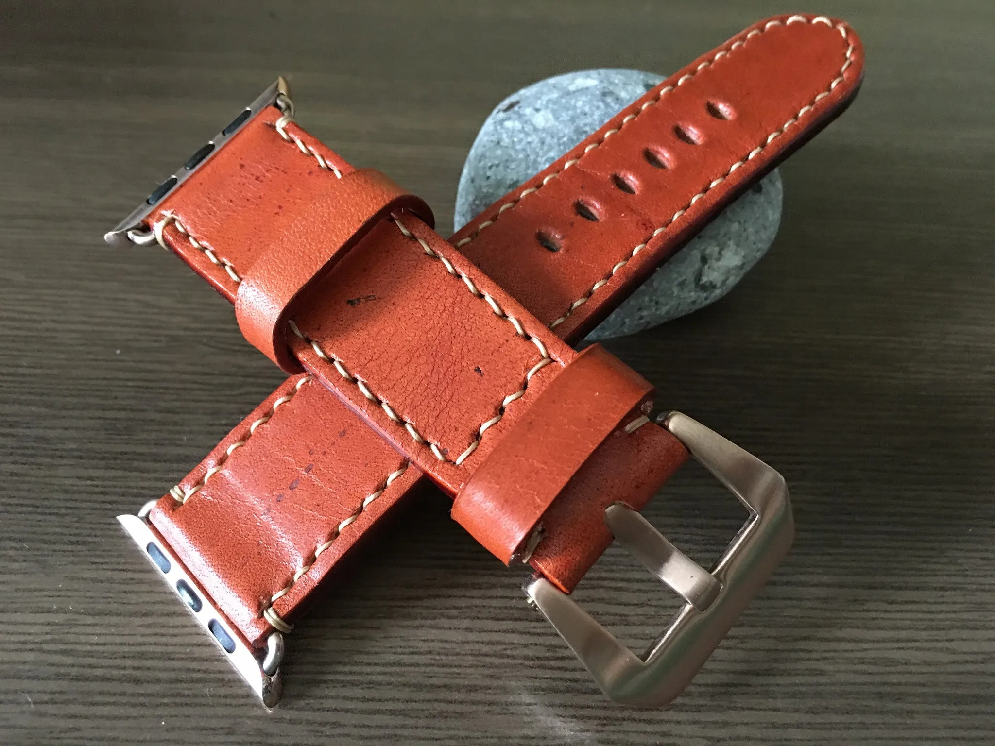 Apple Watch Band, Apple Watch 40mm 44mm 38mm 42mm Strap, Orange Leather Watch Strap For Apple Watch Series 1 2 3 4