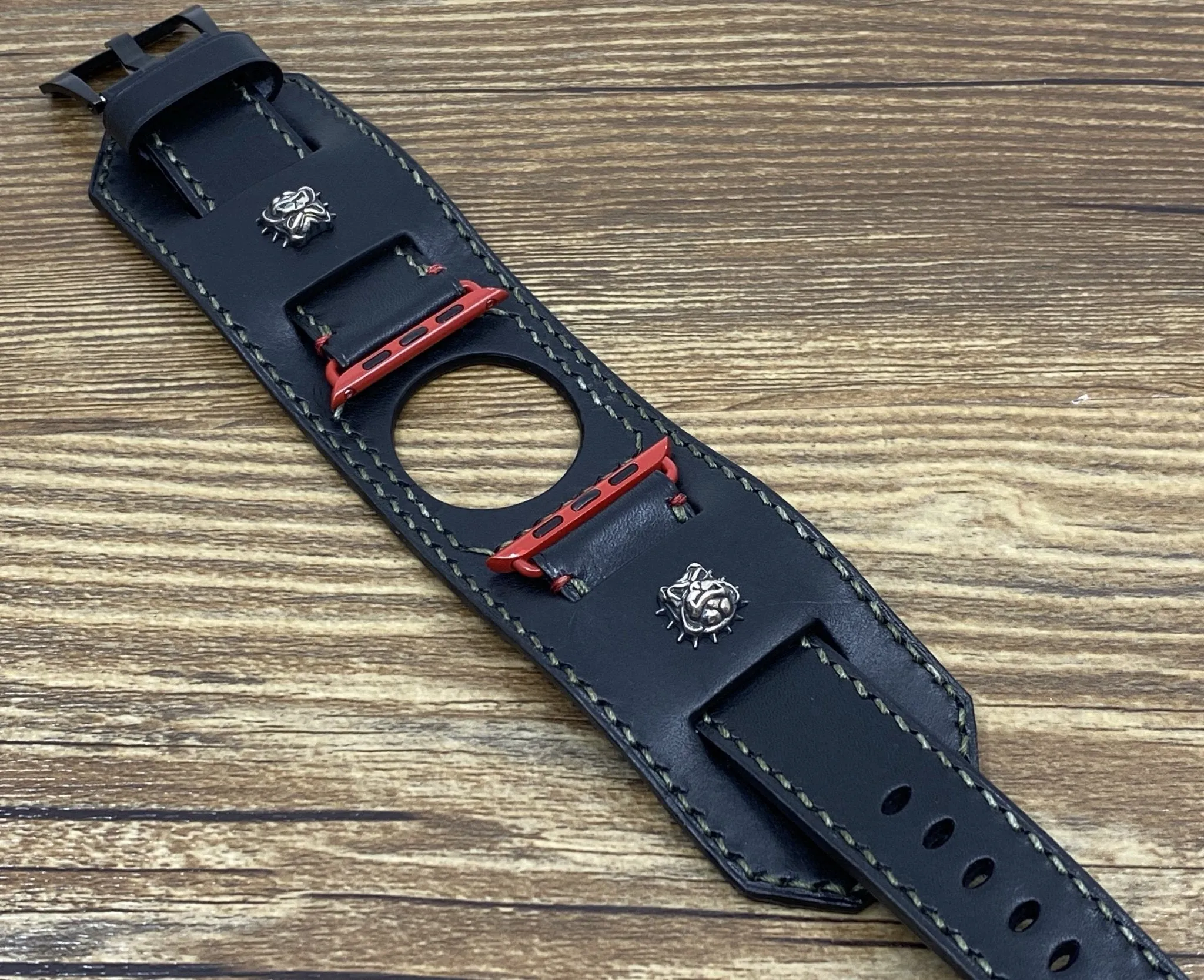 Apple Watch Series 6 Watch Band, Bulldog Sterling Silver 925, Apple Watch 44mm 42mm 40mm, Black Apple Watch Straps, iwatch band, Smart Watch Wristwatch Band