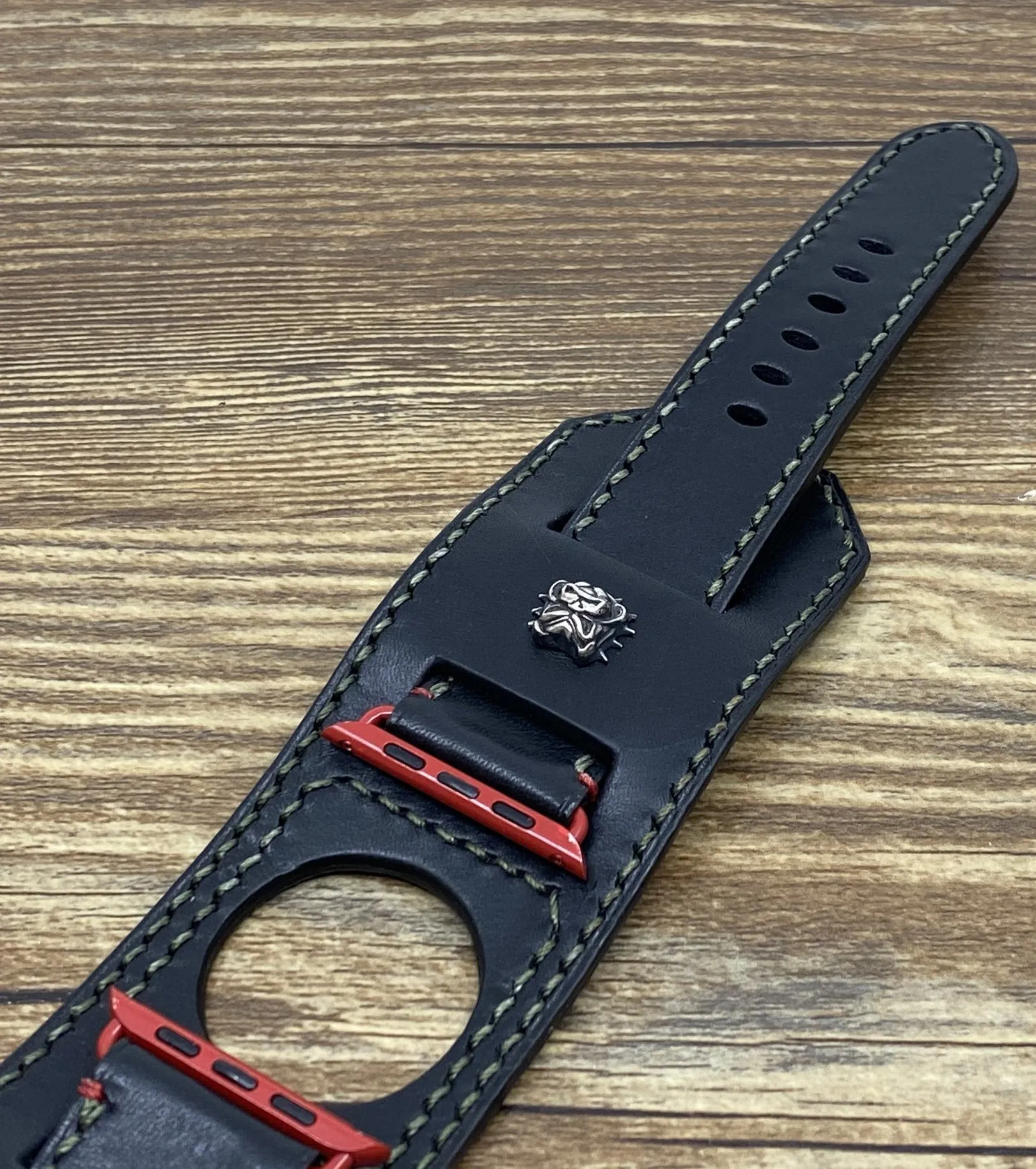 Apple Watch Series 6 Watch Band, Bulldog Sterling Silver 925, Apple Watch 44mm 42mm 40mm, Black Apple Watch Straps, iwatch band, Smart Watch Wristwatch Band