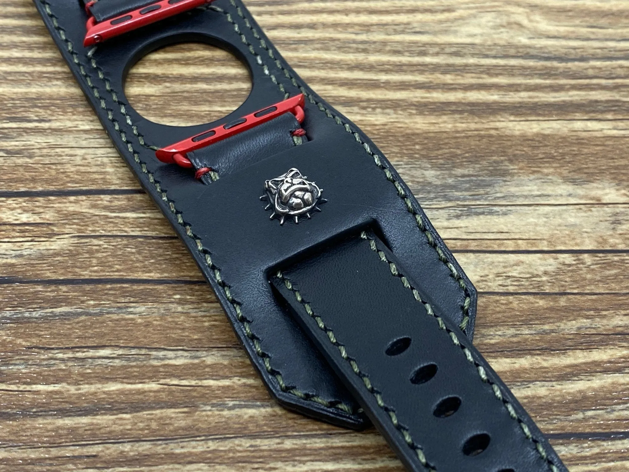 Apple Watch Series 6 Watch Band, Bulldog Sterling Silver 925, Apple Watch 44mm 42mm 40mm, Black Apple Watch Straps, iwatch band, Smart Watch Wristwatch Band