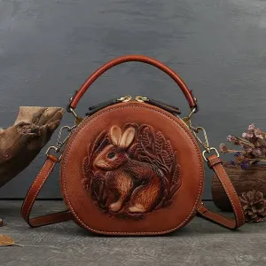 Arcadia Embossed Leather Round Handbag Circle Crossbody Bag for Women