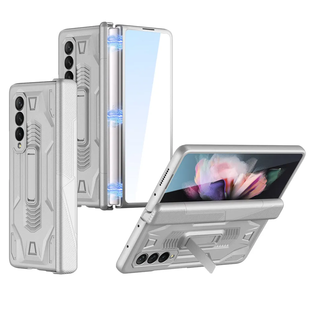Armor Magnetic Screen Glass Case For Samsung Galaxy Z Fold 3 5G Bracket Stand Hard Fold Case Cover For Samsung Z Fold3 Funda
