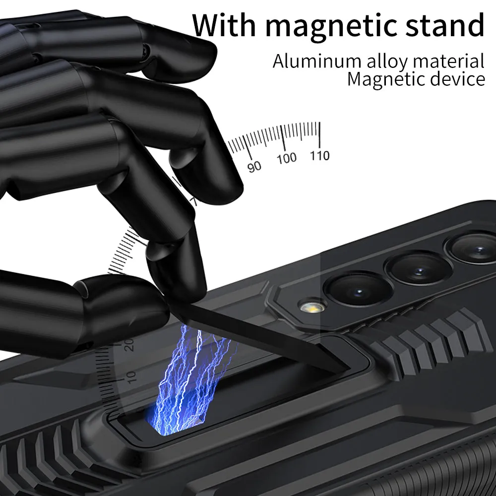 Armor Magnetic Screen Glass Case For Samsung Galaxy Z Fold 3 5G Bracket Stand Hard Fold Case Cover For Samsung Z Fold3 Funda