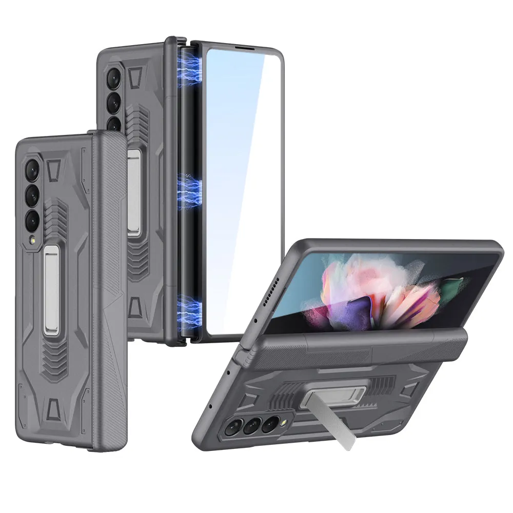 Armor Magnetic Screen Glass Case For Samsung Galaxy Z Fold 3 5G Bracket Stand Hard Fold Case Cover For Samsung Z Fold3 Funda