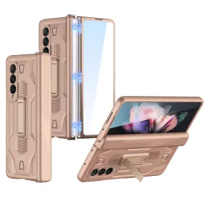 Armor Magnetic Screen Glass Case For Samsung Galaxy Z Fold 3 5G Bracket Stand Hard Fold Case Cover For Samsung Z Fold3 Funda
