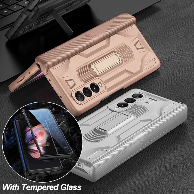 Armor Magnetic Screen Glass Case For Samsung Galaxy Z Fold 3 5G Bracket Stand Hard Fold Case Cover For Samsung Z Fold3 Funda