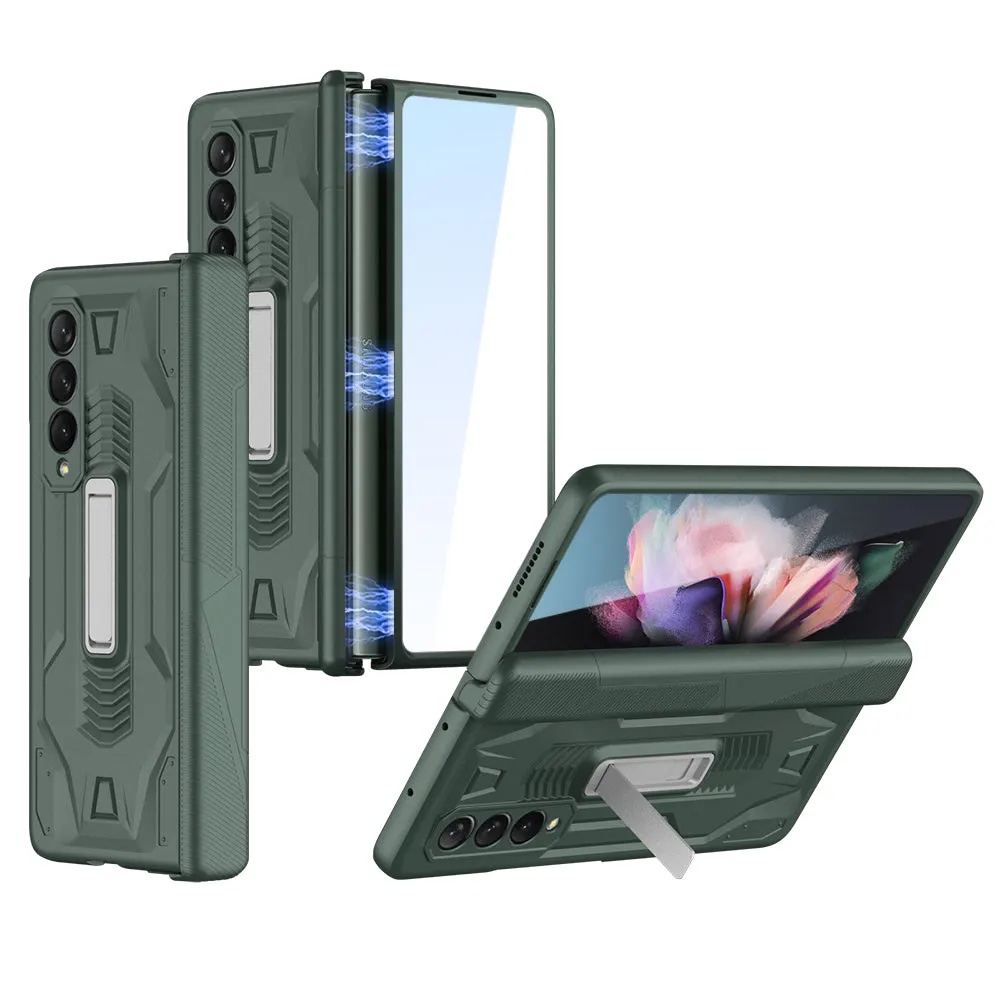 Armor Magnetic Screen Glass Case For Samsung Galaxy Z Fold 3 5G Bracket Stand Hard Fold Case Cover For Samsung Z Fold3 Funda