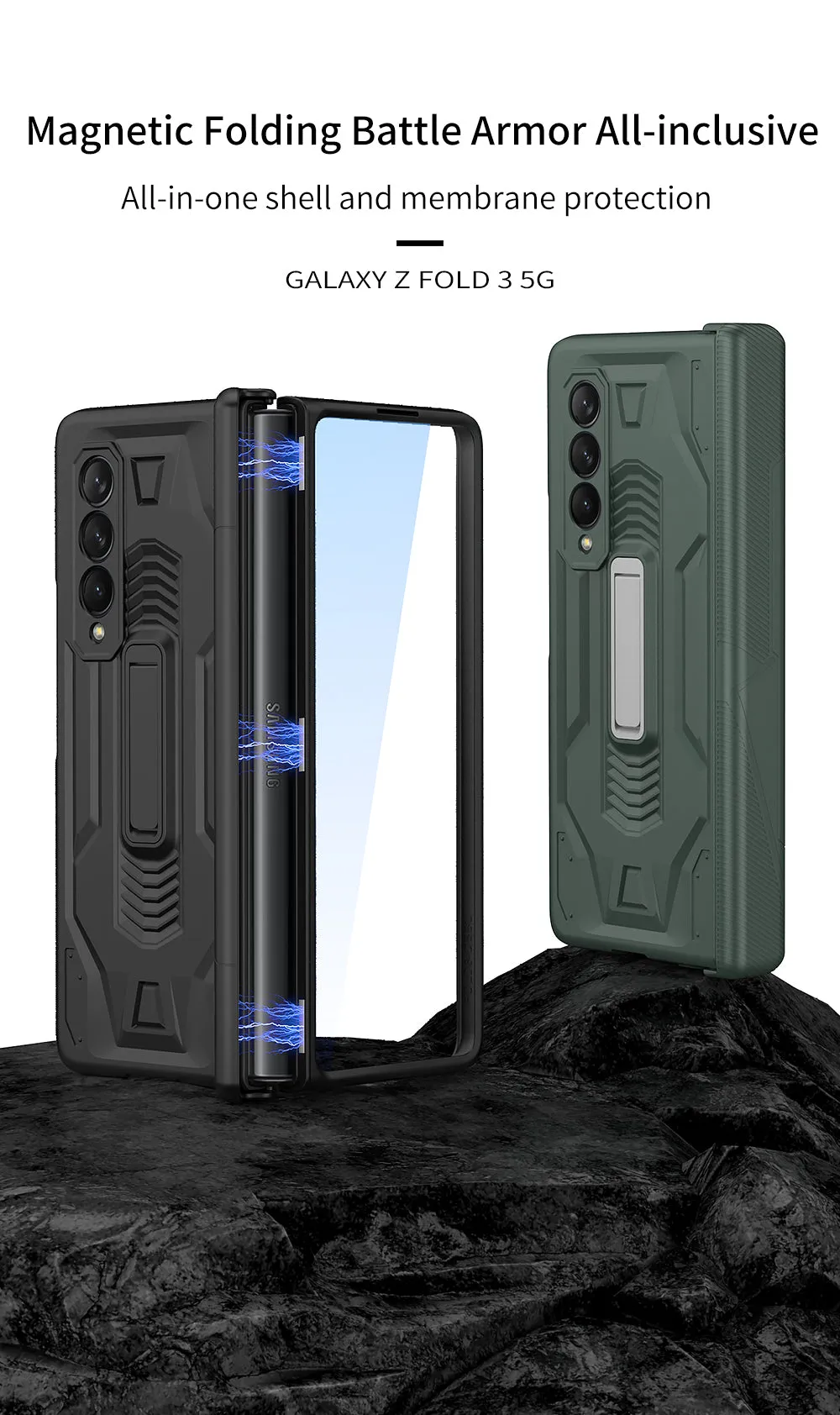 Armor Magnetic Screen Glass Case For Samsung Galaxy Z Fold 3 5G Bracket Stand Hard Fold Case Cover For Samsung Z Fold3 Funda