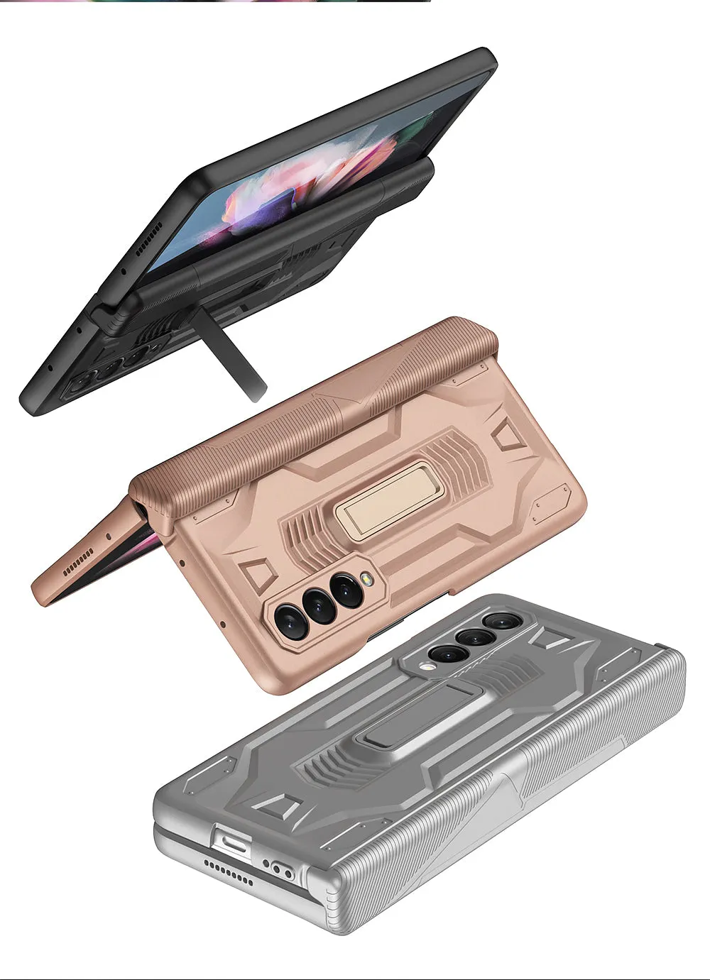 Armor Magnetic Screen Glass Case For Samsung Galaxy Z Fold 3 5G Bracket Stand Hard Fold Case Cover For Samsung Z Fold3 Funda