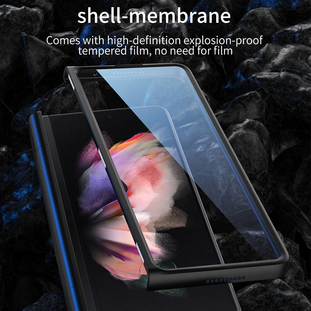 Armor Magnetic Screen Glass Case For Samsung Galaxy Z Fold 3 5G Bracket Stand Hard Fold Case Cover For Samsung Z Fold3 Funda