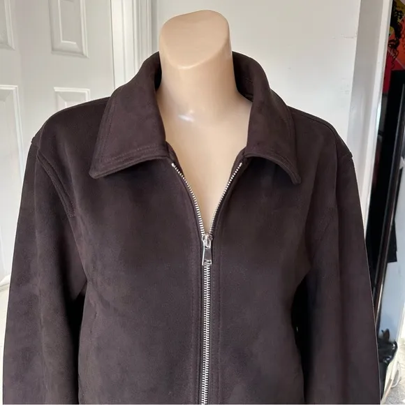 ASOS DESIGN SUEDETTE TOP COLLAR JACKET IN CHOCOLATE