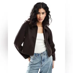 ASOS DESIGN SUEDETTE TOP COLLAR JACKET IN CHOCOLATE