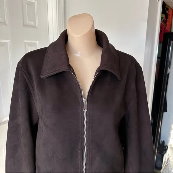 ASOS DESIGN SUEDETTE TOP COLLAR JACKET IN CHOCOLATE