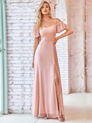 Aurora light pink cold shoulder bridesmaid dress with split s12 Express NZ Wide