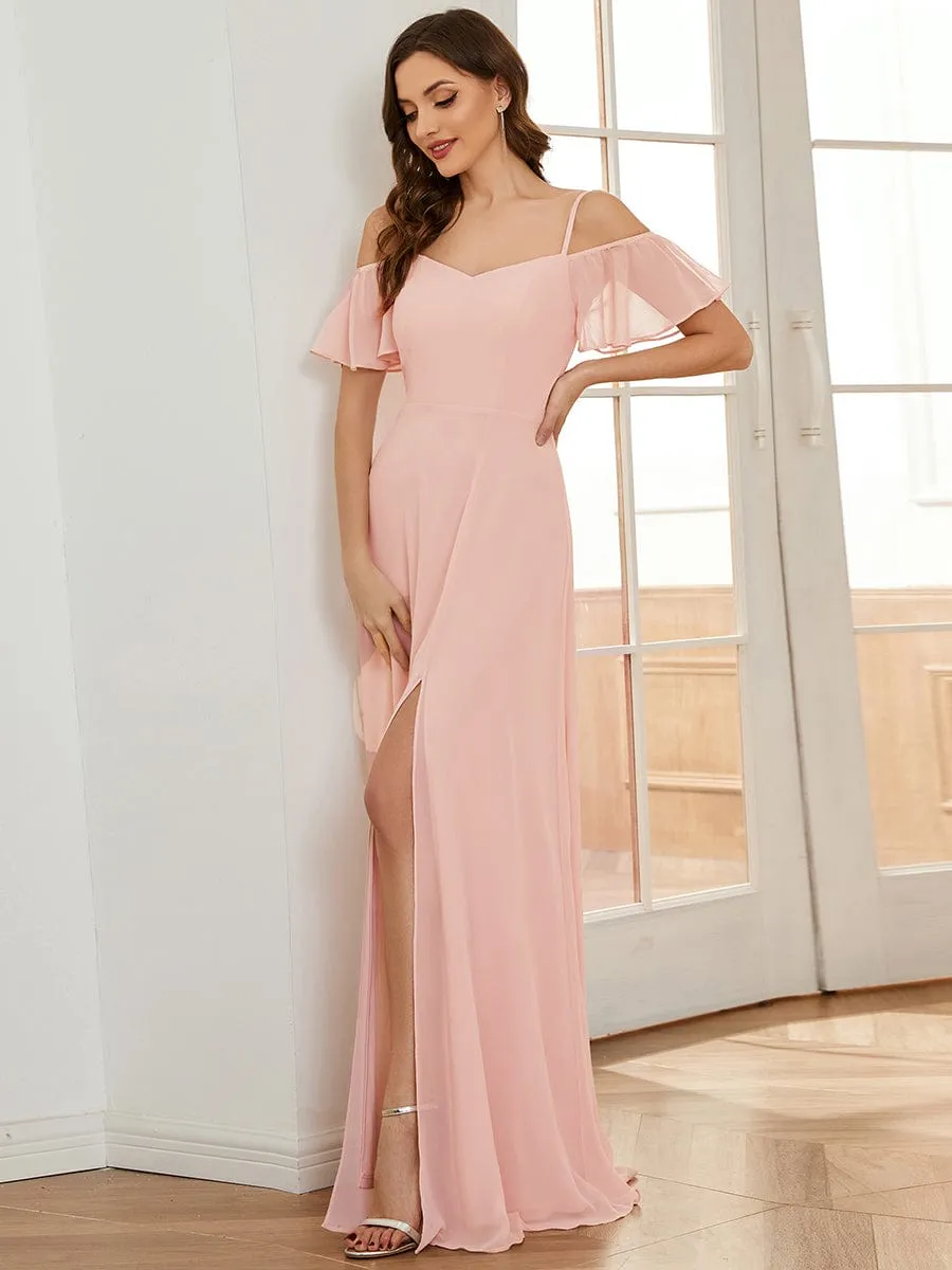 Aurora light pink cold shoulder bridesmaid dress with split s12 Express NZ Wide