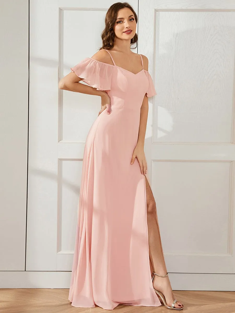 Aurora light pink cold shoulder bridesmaid dress with split s12 Express NZ Wide
