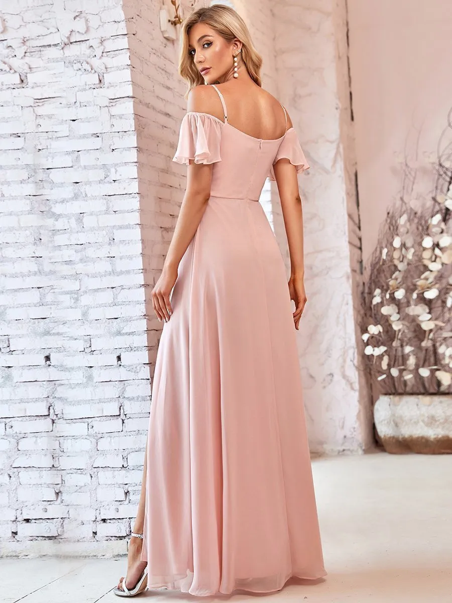 Aurora light pink cold shoulder bridesmaid dress with split s12 Express NZ Wide