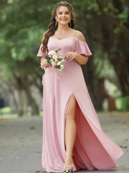 Aurora light pink cold shoulder bridesmaid dress with split s12 Express NZ Wide