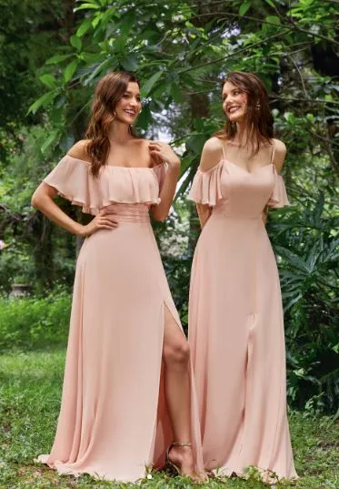 Aurora light pink cold shoulder bridesmaid dress with split s12 Express NZ Wide