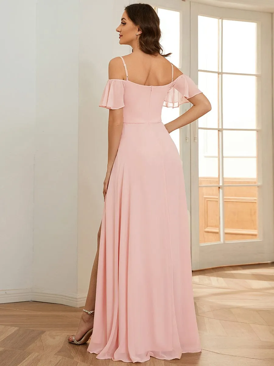 Aurora light pink cold shoulder bridesmaid dress with split s12 Express NZ Wide
