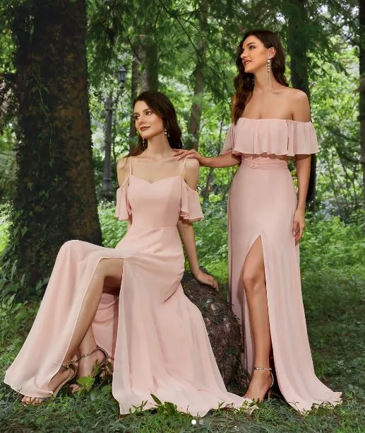 Aurora light pink cold shoulder bridesmaid dress with split s12 Express NZ Wide