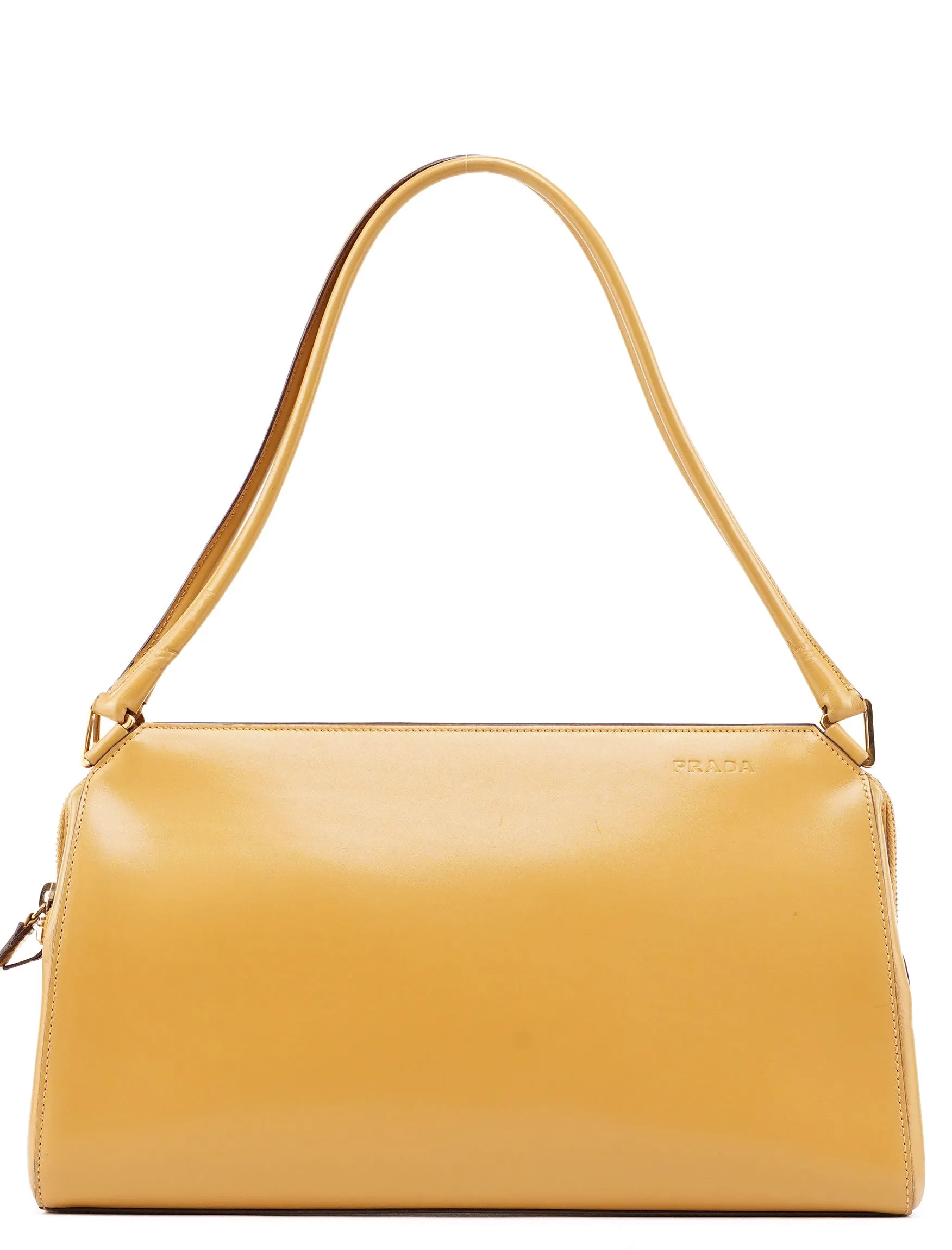 B11028 Yellow Leather Chic Shoulder Bag