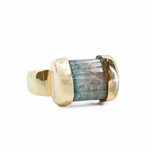 Bi-Color Blue and Pink Tourmaline 8.18ct Gem Crystal 14k Handcrafted Ring