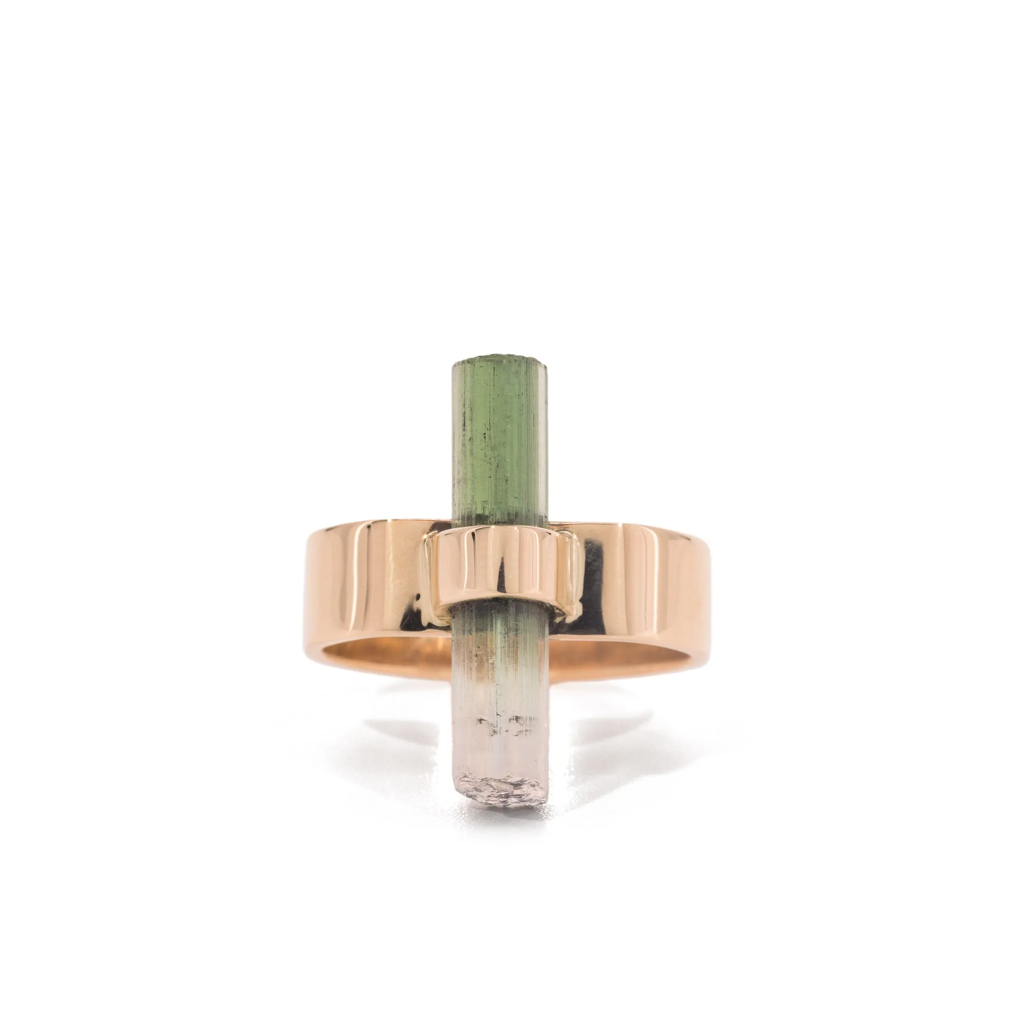 Bicolor Tourmaline 4.89 Carat 14k Handcrafted Natural Crystal Ring