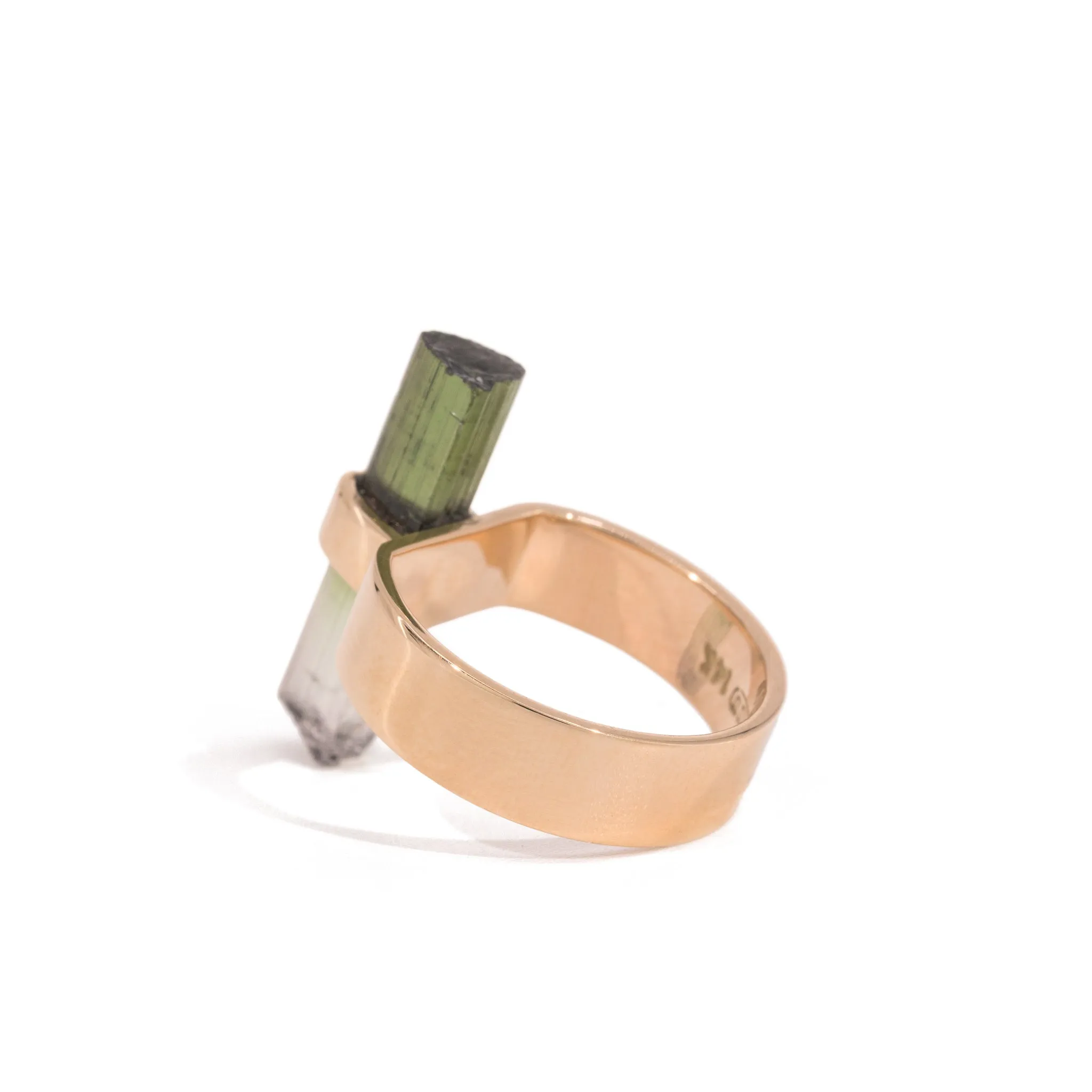 Bicolor Tourmaline 4.89 Carat 14k Handcrafted Natural Crystal Ring