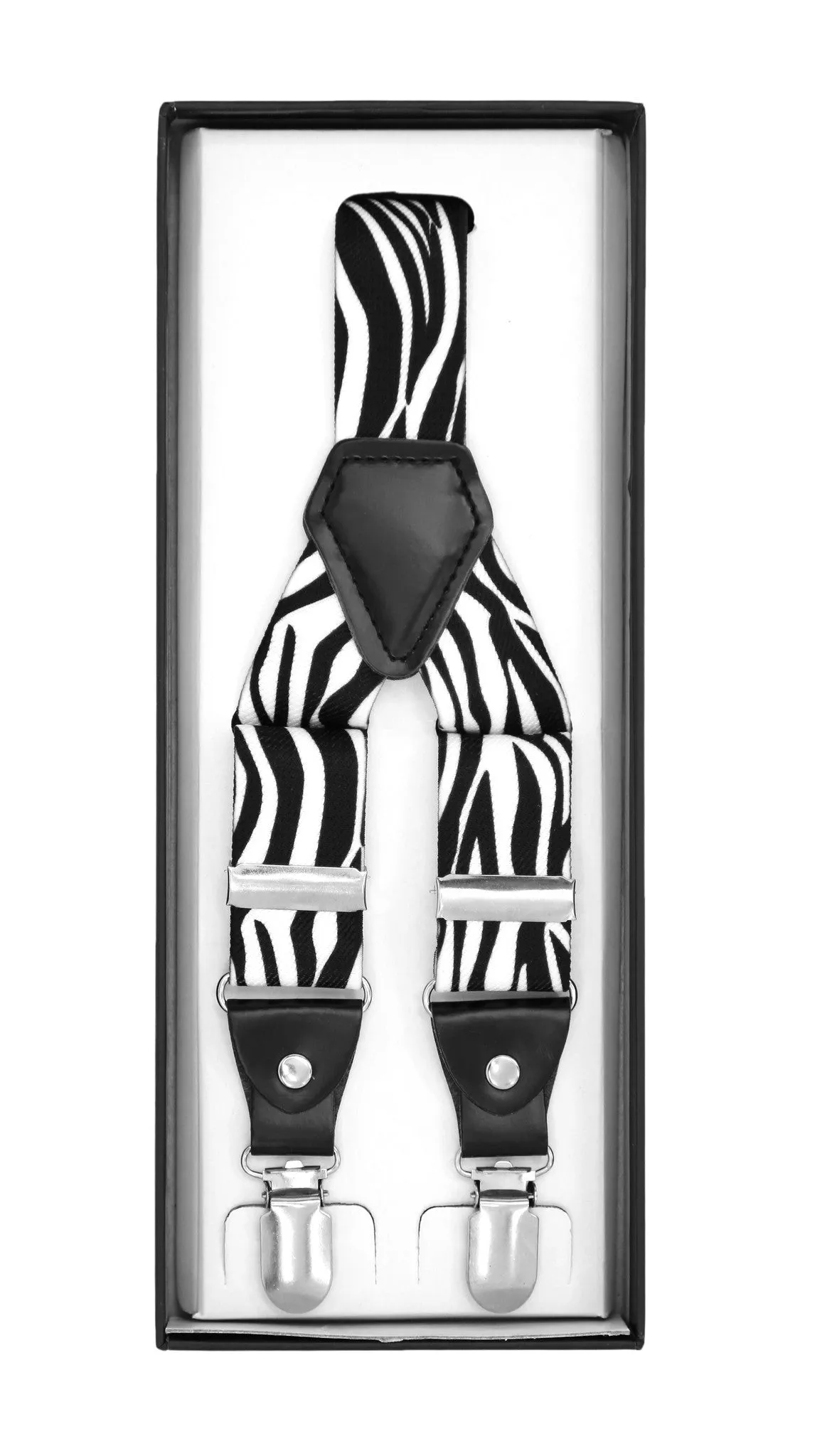 Black & White Zebra Unisex Clip On Suspenders
