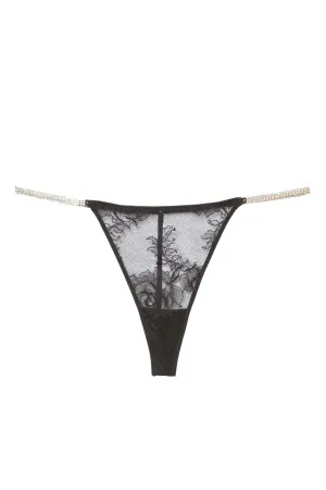 Black Crystal Bouquet Lace V-String
