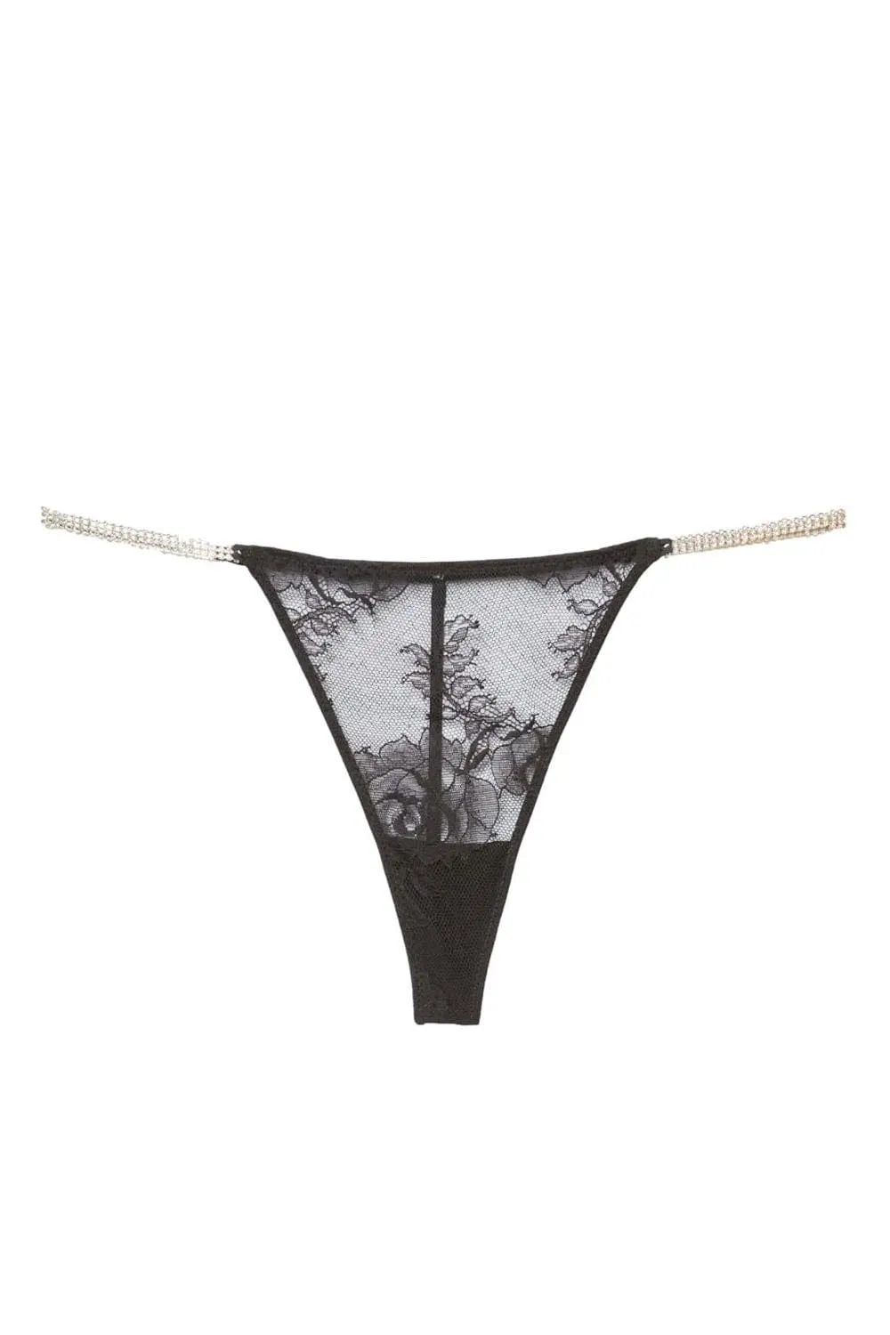 Black Crystal Bouquet Lace V-String