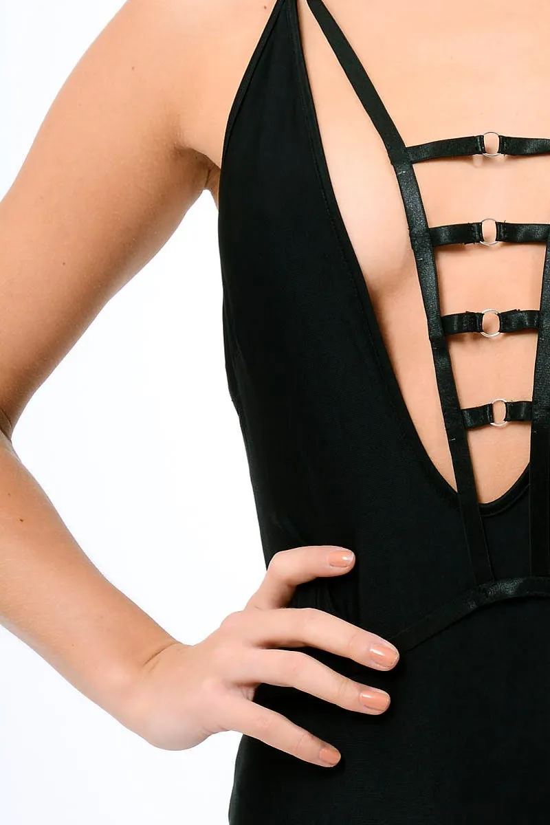 Black Deep Plunge Harness Swimsuit - Willow