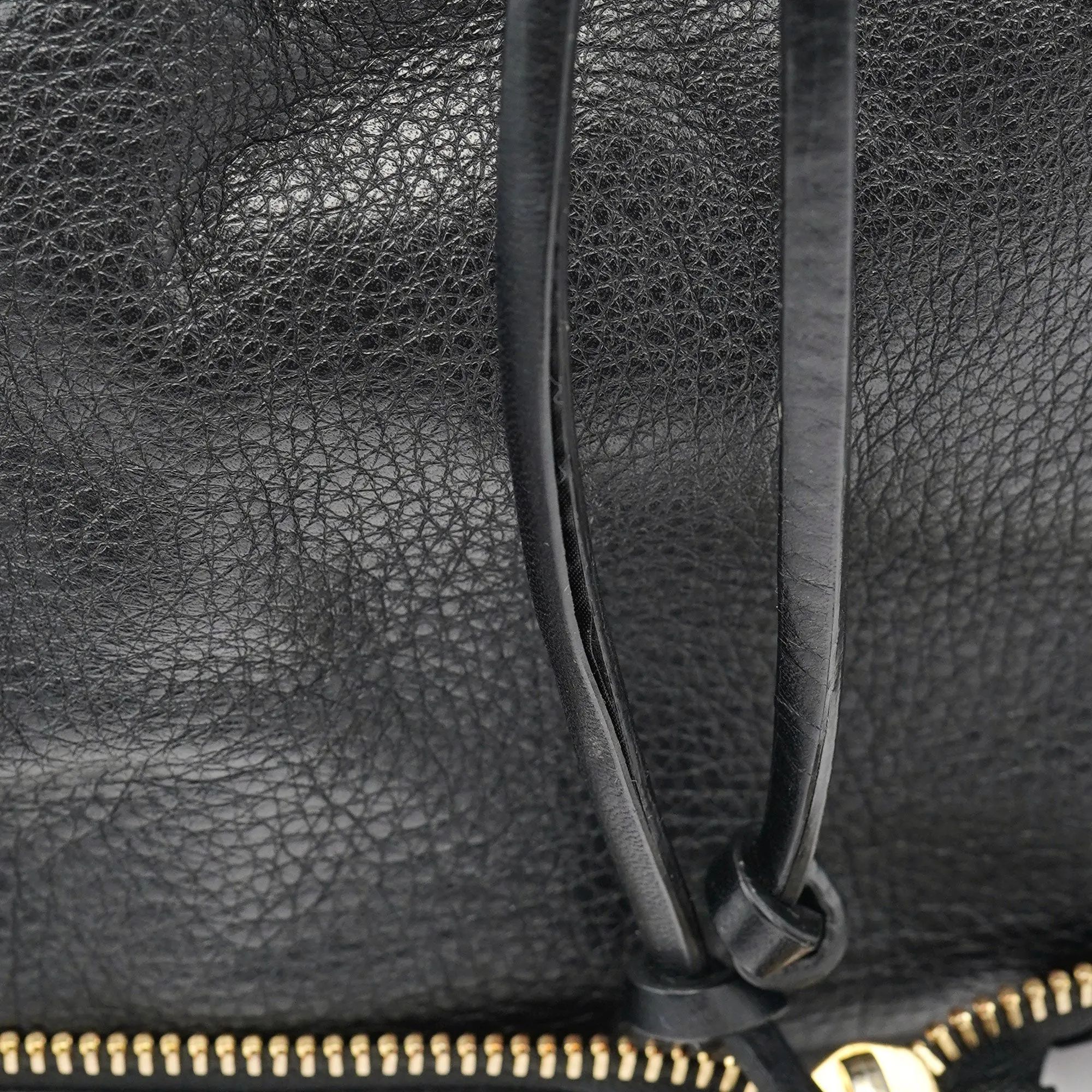 Black Leather Ellen Zippered Tote Bag