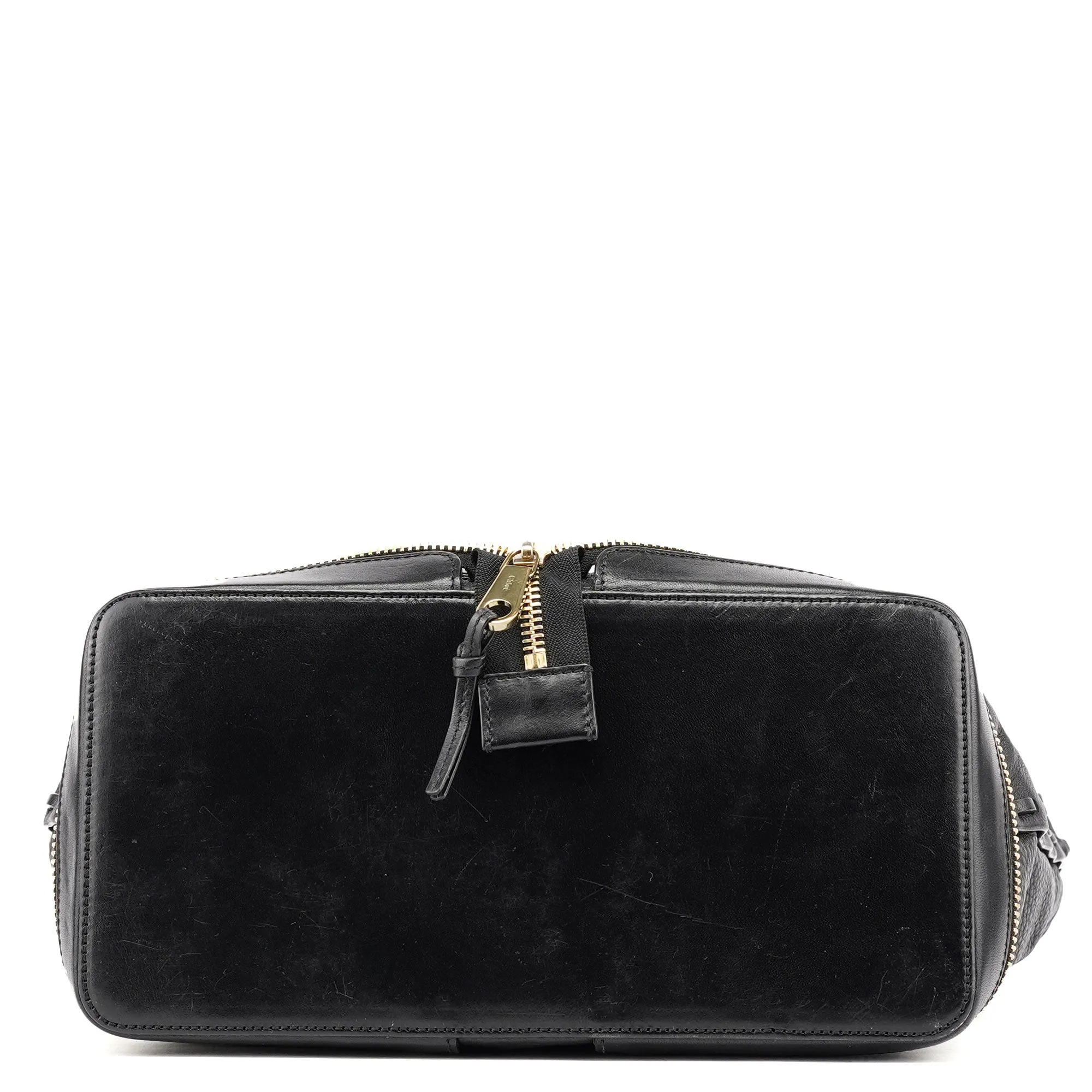 Black Leather Ellen Zippered Tote Bag