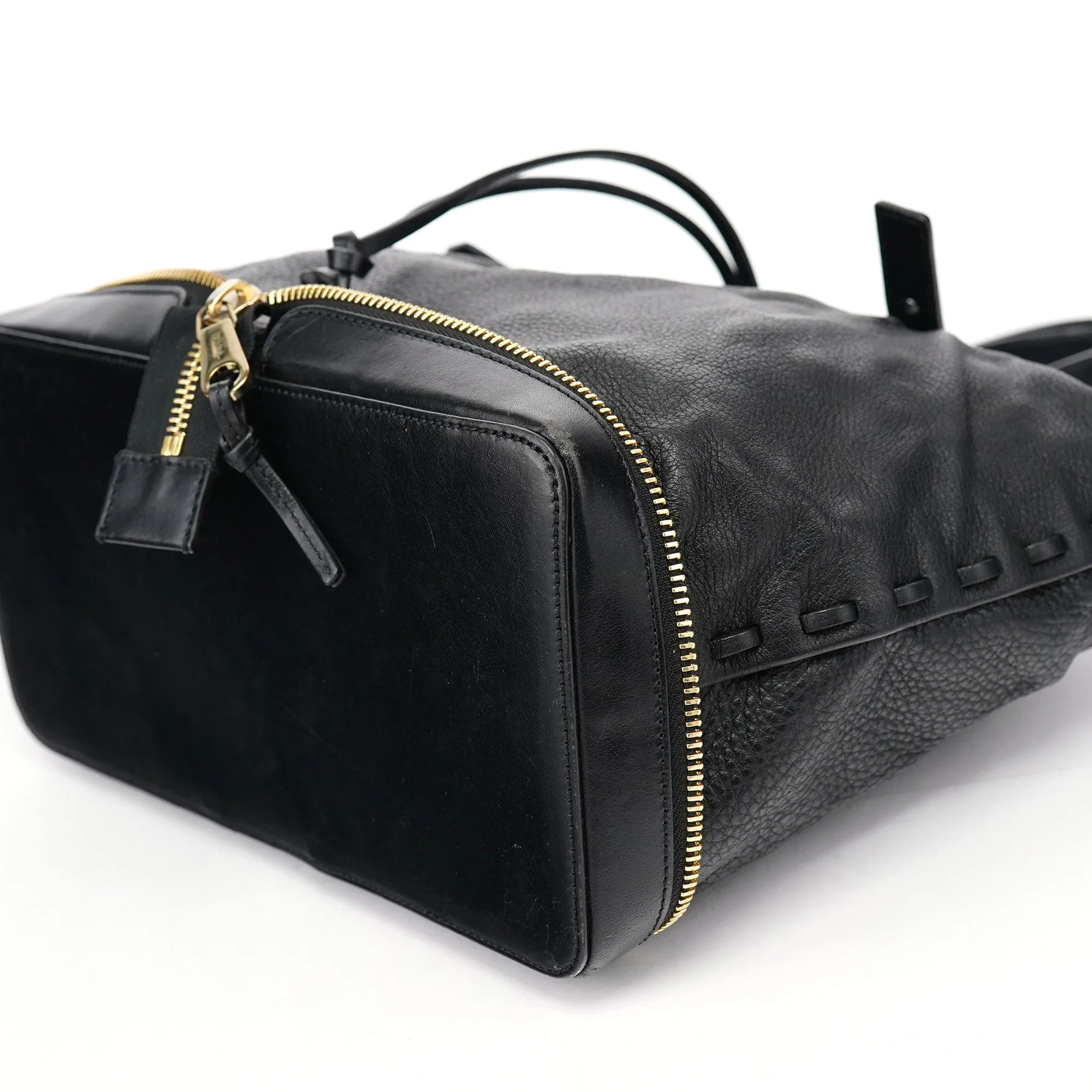 Black Leather Ellen Zippered Tote Bag