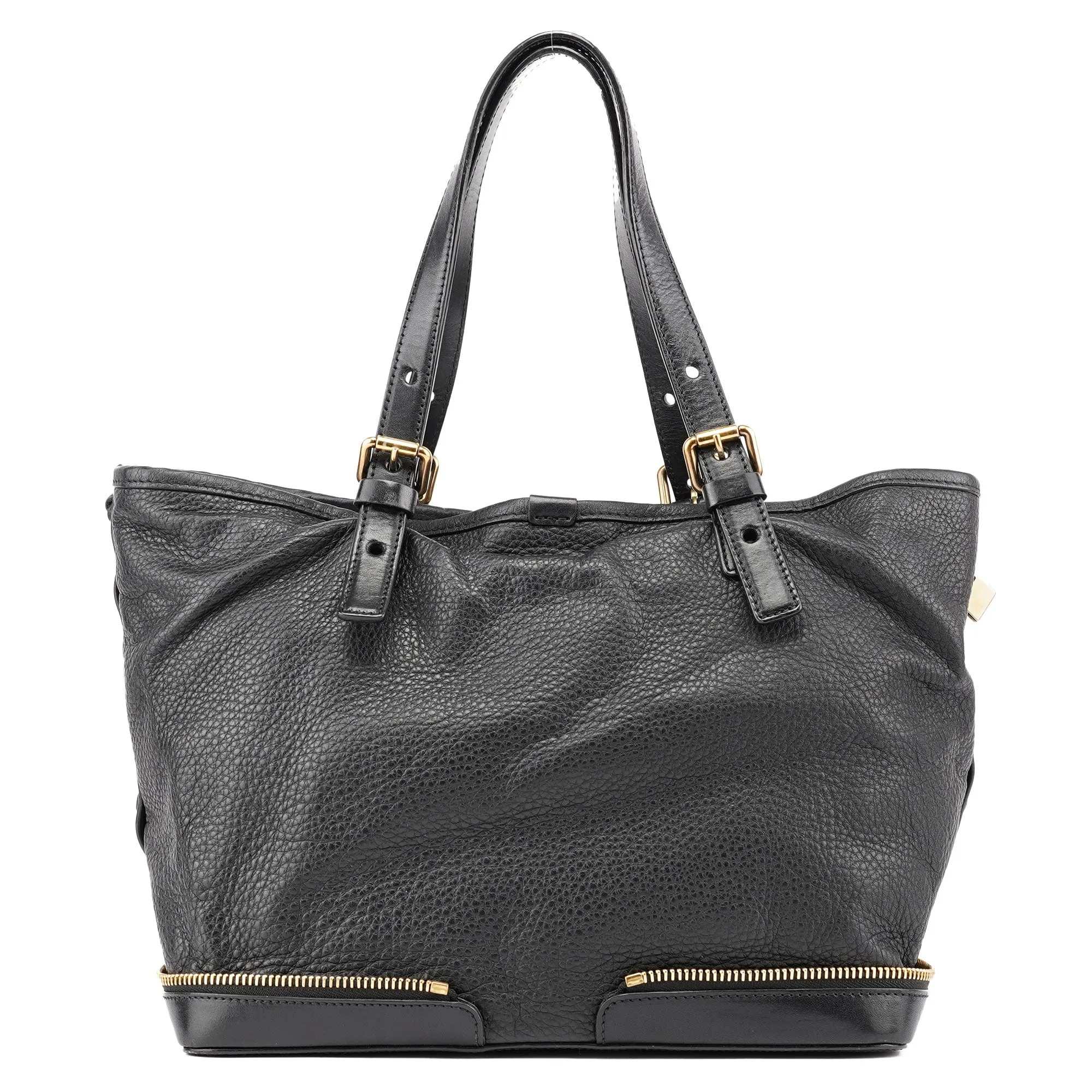 Black Leather Ellen Zippered Tote Bag