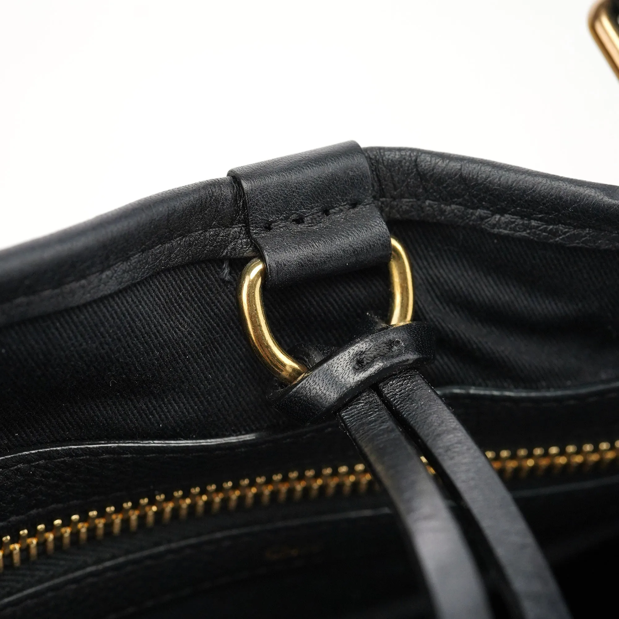 Black Leather Ellen Zippered Tote Bag