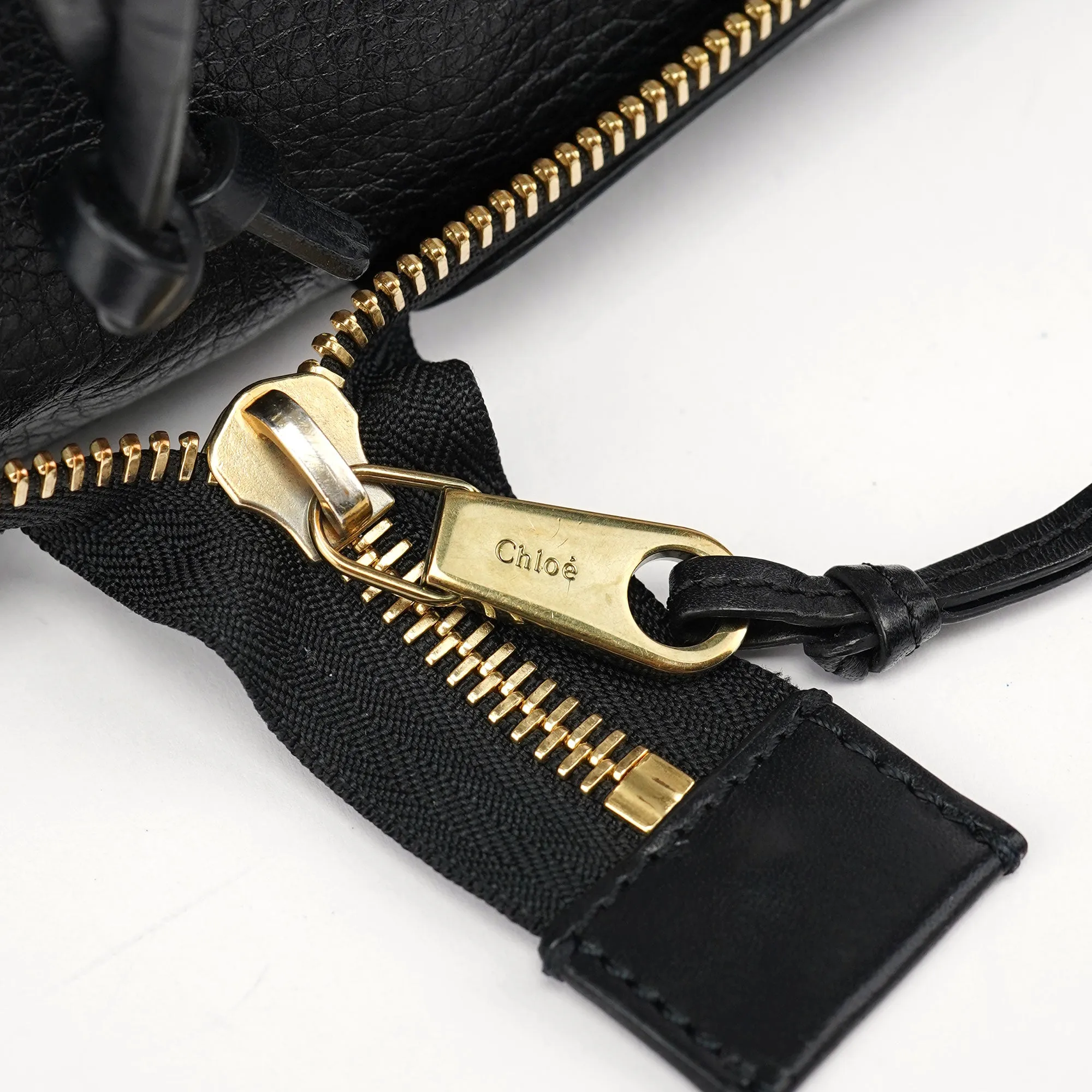Black Leather Ellen Zippered Tote Bag