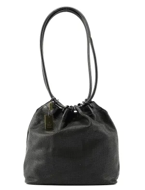 Black Leather Perforated Shoulder Bag