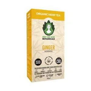 Body and Mind Botanicals | Organic Hemp Tea - Ginger - 350mg CBD - 1 Box x 10 Teabags | 24g