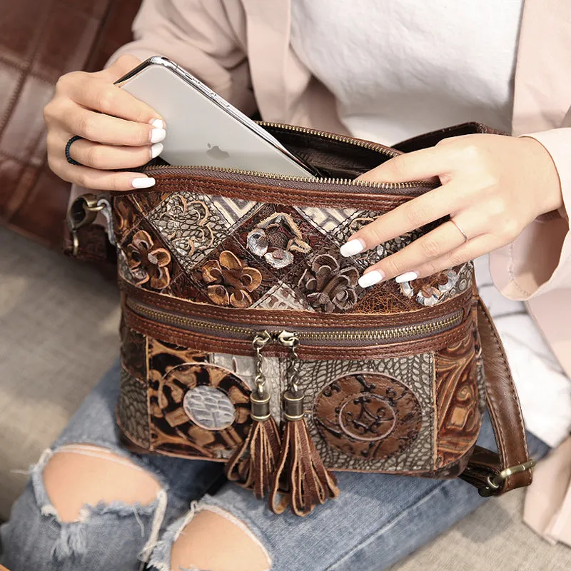 Bohemian Shoulder Bag Jungle Crossbody Bag for Women, Leather, One Size